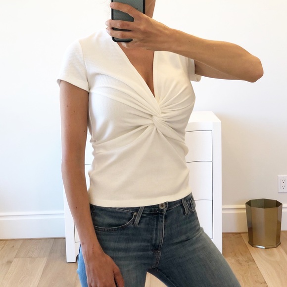 ALYS BEACH White Ribbed Short Sleeve Twist Shirt - Picture 3 of 9